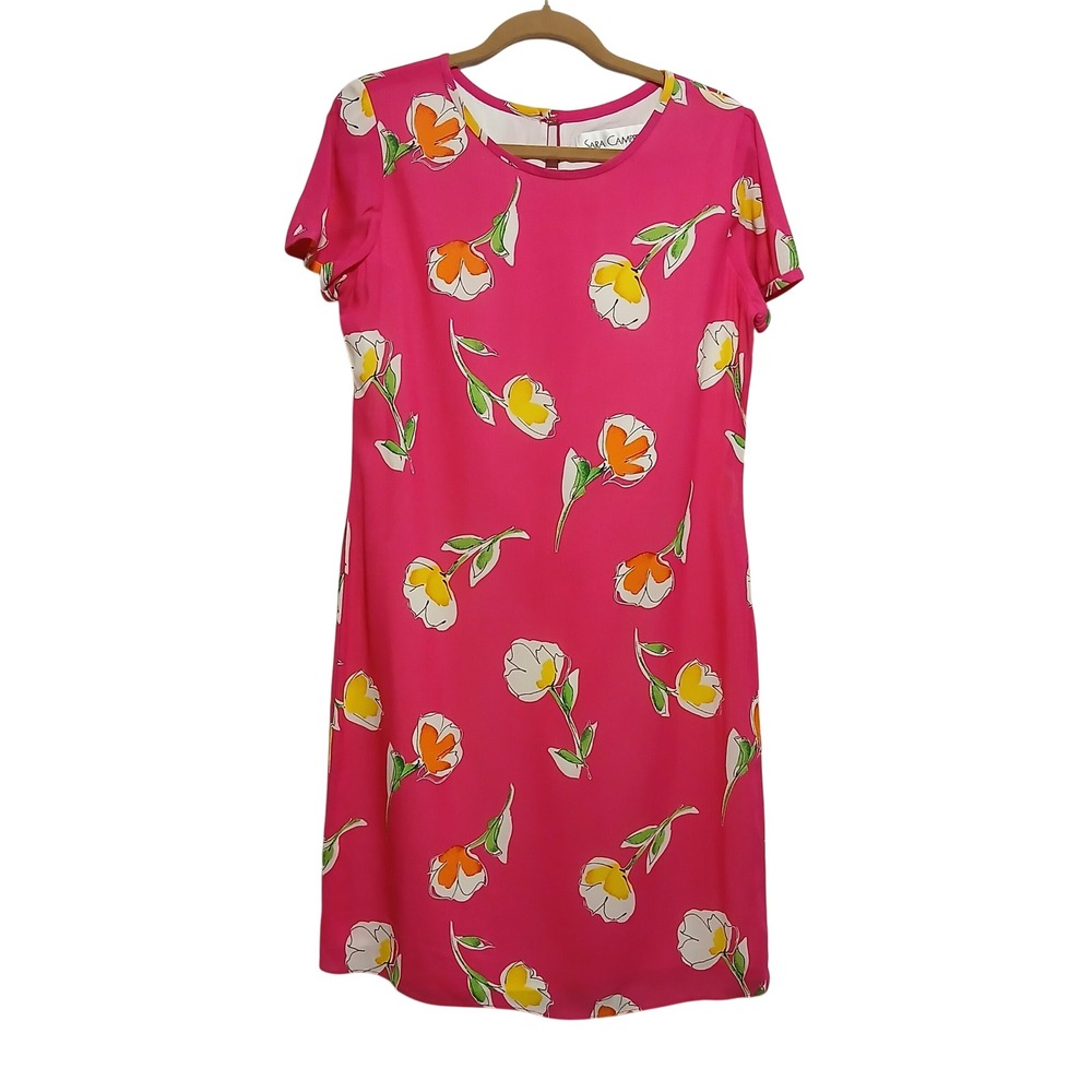 Sara Campbell Pink Floral‎ Print Short Sleeve Dress Size 10 Career Casual